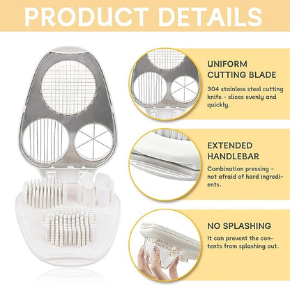 Egg Slicer for Hard Boiled Eggs, 3-in-1 Dicer with Multiple Cutting Modes, Egg Slicer Kitchen Gadget for Strawberry, Grape, Cherry(COLOR:White)