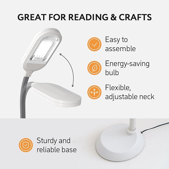 Kenley Natural Daylight Floor Lamp - Craft Light Floor Standing for Reading, Crafting, Sewing - Adjustable Gooseneck - Task Lamps for Living Room, Bedroom, Office