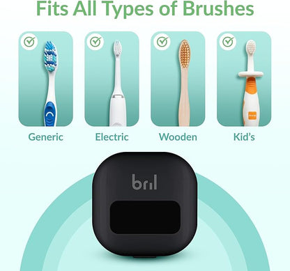 Bril UV-C Toothbrush Sanitizer and Holder – Wall Mounted, Rechargeable, 30-Day Battery, Magnetic Mount, Fits Electric and Manual Brushes, Portable Travel Case, Auto-Shutoff – Black