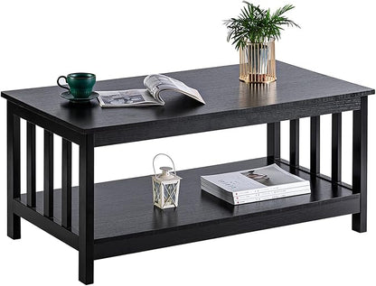 ChooChoo Mission Coffee Table, Black Wood Living Room Table with Shelf, 40 Black