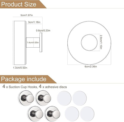 ZESLMG Suction Cup Hooks for Shower, Chrome Wreath Hangers for Front Door Glass Window Bathroom Kitchen Wall, Removable Towel Holder Bath Robe Loofah Coat Hooks No Damage for Hanging, 4 Pack