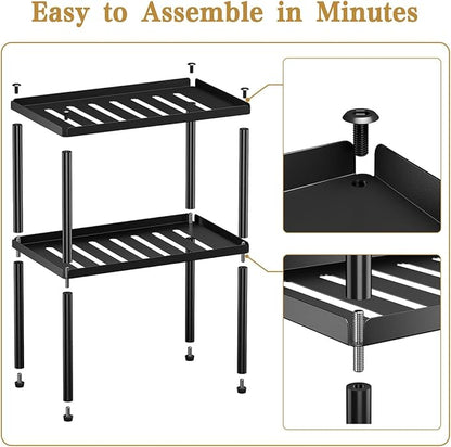 Cabinet Organizer Shelf, 2 Tier Kitchen Cabinet Organizer with Stackable Cabinet Shelves for Kitchen Countertop Storage, Metal Kitchen Shelf Organizer for Spice, Pantry & Under Sink
