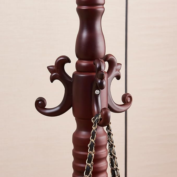 Wood Coat Rack Freestanding, Wooden Entryway Tree Coat Rack Stand Coat Hanger Stand, High-grade Hat Tree with 14 Hooks & Stable Disc Base