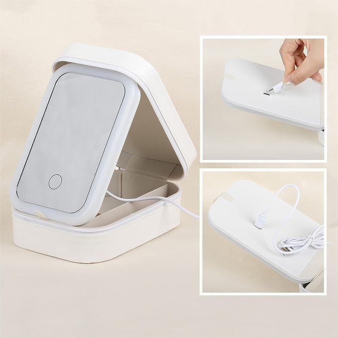 CALLIE Personalized Travel Jewelry Box for Women, Retro Gemstone Birth Flower PU Leather Jewelry Organizer Case with Name and LED Mirror, Valentine’s Day Birthday Gifts for Mom Sister Daughter Wife