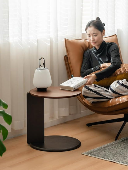 YESWOOD Round Coffee Table, Solid Walnut Wood Top Coffee Table with Oak Legs, Mid Century Morden Living Rooom Table, Small Coffee Table for Bedroom Balcony Living Room (18.35" D x 18.42" H)