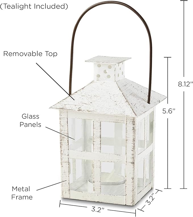 Kate Aspen White Vintage Distressed Rustic Candle Holder Decorative Lantern (6 Inch), Wedding Decoration, Centerpiece, Farmhouse Decor, Shelf Decor