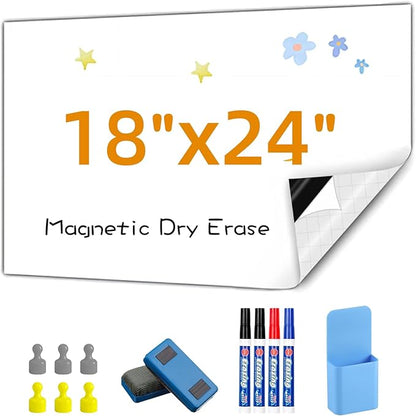 Magnetic Whiteboard Contact Paper, 18" x 24" Stick on Magnetic Dry Erase White Board Sticker on Wall, Easy to Write for Drawing, School, Office, Kitchen Fridge