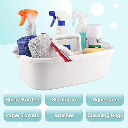 Cleaning Caddy Organizer with Handle, White Plastic Bucket for Cleaning Supplies Products, Cleaning Tool Storage Tote, 2 Pack