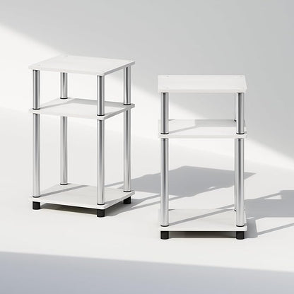 Furinno Just 3-Tier Turn-N-Tube Open Storage Nightstand, 2-Pack, Plastic Poles, White Oak/Stainless Steel