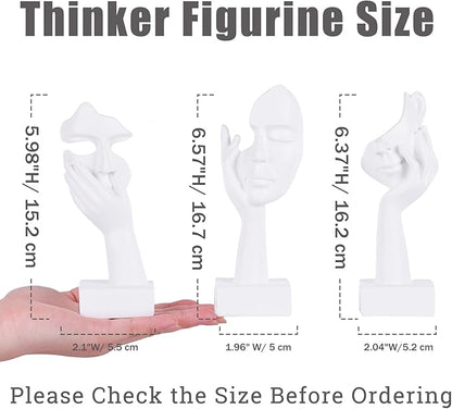 oliruim 3 Pcs Thinker Small Statue Set - White Art Abstract Home Accent Figurines for Decor Woman Apartment Bookshelf Floating Shelf Coffee Table Office Desk Bathroom Counter Decor (3 Pcs White, 6")