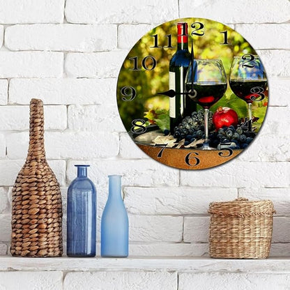 Grape Wall Clock 10 Inch Silent Non Ticking Battery Operated Wooden Modern Office Simple Minimalist Clock Decorative for Kitchen Home Bathroom Living Room