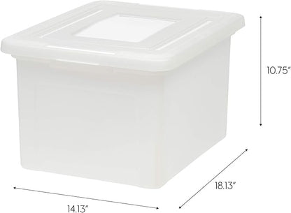 IRIS USA File Box with Lid, File Storage Box for Letter Size Documents, Portable Plastic File Box, Stackable Nestable Organizer, 35 Qt, 4 Pack, Pearl