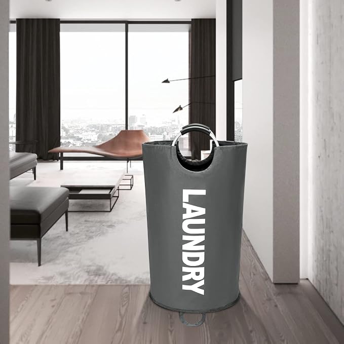Maxsilan 90L Large Laundry Basket, Freestanding Tall Clothes Hamper, Collapsible Laundry Bag, Dark Grey