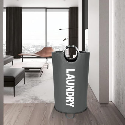Maxsilan 90L Large Laundry Basket, Freestanding Tall Clothes Hamper, Collapsible Laundry Bag, Dark Grey
