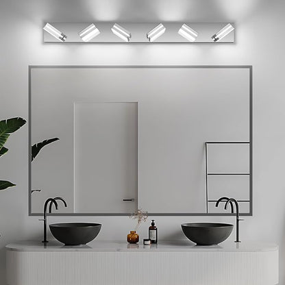 Modern LED Bathroom Lights Fixtures(6-Light),Stainless Steel Chrome Acrylic Wall Lighting,Vanity Lights for Bathroom Over Mirror(6000k 41in)