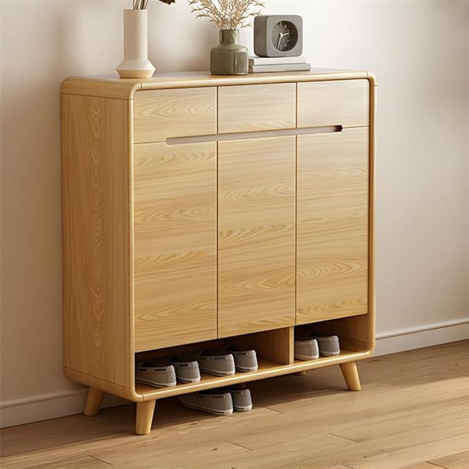 NIUYAO Shoe Storage Cabinet with 3 Drawers Solid Wood Morden Simple Style Free Standing Hidden Shoe Racks Organizer for Entrance Hallway Entryway -Wood 38" L x 14" W x 40" H