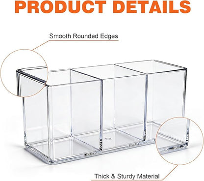 Acrylic Pen Holder for Desk, Plastic Pencil Holder for Desk, Small Desk Organizer for Home, Office, Classroom, Bathroom, Makeup Brush Organizer, Teacher Accessories(Clear)