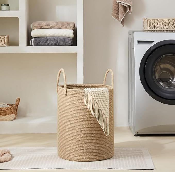 YOUDENOVA Cotton Laundry Hamper, 72L - Woven Collapsible Basket - Jute Brown