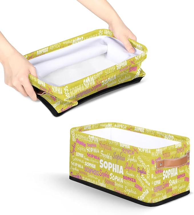 Custom Toilet Paper Storage Baskets Named, Storage Bins Boxes PU Leather Handles for Bedroom Closet Bathroom, Organizing Toys Books Shelves Nursery, Bright Lemon Yellow