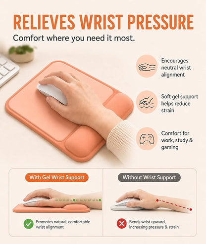 eulps Ergonomic Mouse Pad with Wrist Rest, Gel Mousepad with Soft Wrist Support, Non-Slip PU Base, Smooth Surface Mouse Pad for Wrist Pain Relief, Computer Laptop Office Home & Gaming (Orange)
