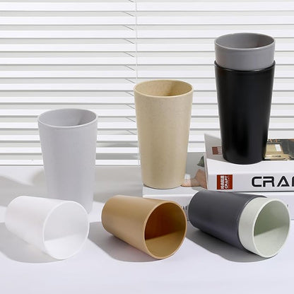 HEYCOME Set of 16 Wheat Straw Cups, 16 Pcs 20 oz Unbreakable Drinking Cups, Reusable Plastic Cups Sets, Water Glasses Tumblers, Microwave & Dishwasher Safe, Bpa Free, 8 Colors
