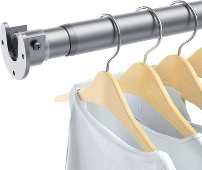 Closet Rods for Hanging Clothes, 17 to 28 Inches No-Cut Stepless Adjustable Closet Rod, 1.3 Inches Expandable Metal Heavy Duty Closet Hanging Rod for Closet Wardrobe Bathroom Laundry RV, Silver