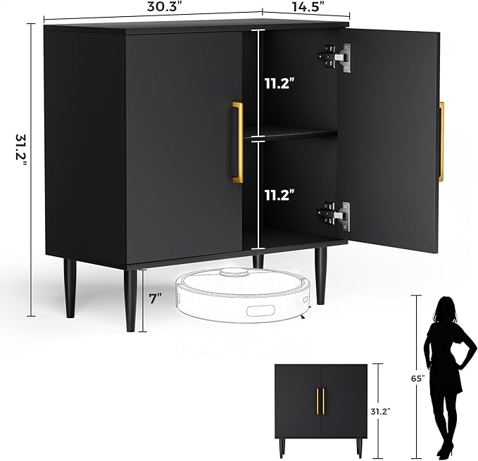 Modern Storage Cabinet, Free Standing Buffet Cabinet, Black Sideboard and Buffet Storage, Wood Accent Furniture for Living Room, Hallway, Entryway, Dining Room, Bedroom (2, Black)