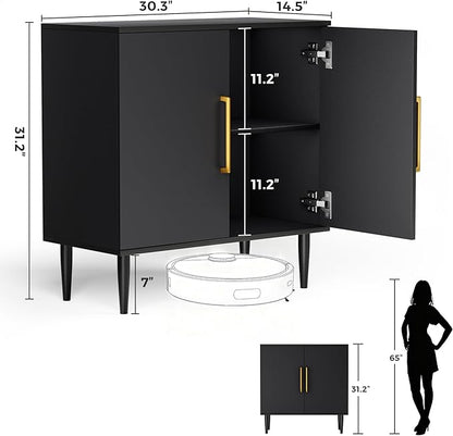 Modern Storage Cabinet, Free Standing Buffet Cabinet, Black Sideboard and Buffet Storage, Wood Accent Furniture for Living Room, Hallway, Entryway, Dining Room, Bedroom (2, Black)