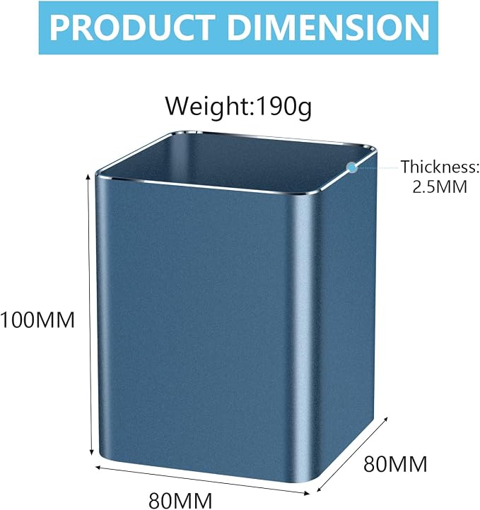 Pen holder,square pen cup, Metal pen pencil holder, desktop pencil cup stationery organization office desktop accessories, suitable for office, school, home and stationery supplies. (blue)
