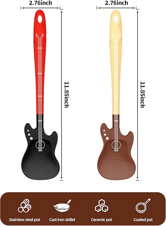 Novelty Guitar Silicone Spatula for Kitchen,Music-themed Tools, Food Grade Silicone – Unique Gift for Music Lovers and Cooking Enthusiasts (Yellow-brown & Black-red)