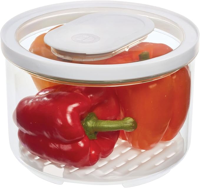 iDesign Round Fridge Produce Bin with Removable Drainage Tray and Lid - Set of 4 - Clear