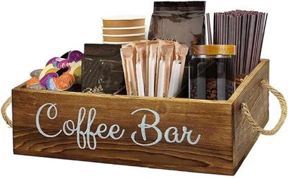 Wooden Coffee Bar Accessory Organizer, Coffee Corner Storage Rack With Removable Shelves, Farmhouse-Style K-Cup Capsule Storage Basket With Handles-Designed Specifically For Coffee Lovers