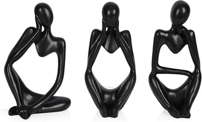 Sandstone Resin Thinker Style Abstract Sculpture Statue Collectible Figurines Home Office Bookshelf Desktop Decor (Small Black, 3pcs)