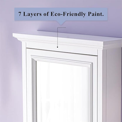 WELLFOR 24 x 30-in Bathroom Cabinet with Double-Side Mirrors, Wall Mounted Wood Mirror Storage Cabinet with 1 Soft-Close Door/2 Solid Wood Shelves, Anti-Fog Glass, Single Left Opening, White
