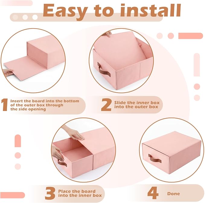 Windyun 4 in 1 Stackable Storage Drawers Closet Organizer with Dividers for Socks Underwear Bras Scarves Ties Large Dresser Organizer Bins Foldable Clothes Storage Boxes, 12 x 15 x 6 Inch(Pink)
