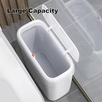 funest Bathroom Small Trash Can with Lid,10L / 2.7 Gallon Slim Garbage Bin Wastebasket with Press Top Lid for Bedroom,Rv,Office,Kitchen,Craft Room (Pack of 2)