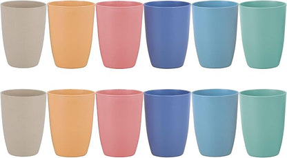 Wheat Straw Unbreakable Cup - 12 oz Reusable Drinking Glasses Sets for Kitchen, Home - Dishwasher Safe Tumbler - BPA Free & Eco-Friendly (12Pcs/6Color)