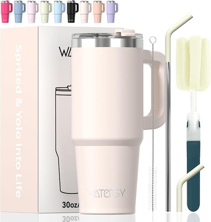 20 oz Tumbler with Handle,Tumbler with Lid and Straw,Double Wall Insulated Cup Stainless Steel Travel Mug(Cold for 34 Hours),Water Bottle for Iced Tea,Coffee,Cold Beverages(Ivory Beige)