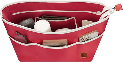 SDANG Purse Organizer Insert with Zipper – Pink Handbag & Tote Bag Organizer | Bag-in-Bag Insert with Pockets for Purses, Totes & Travel(Red,Mini 21)