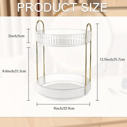 Clear 2-Tier Perfume Stand, 360° Rotating Plastic Vanity Organizer for Perfumes, Cosmetics & Skincare, Large Capacity Bathroom/Bedside Counter Storage Holder (Transparent)