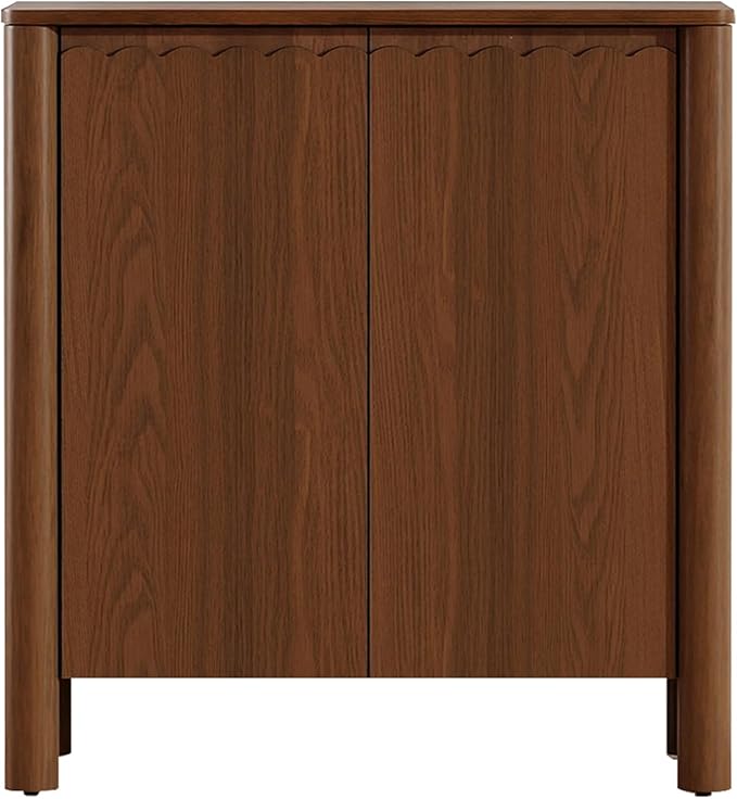 HMFULE 31.5" Sideboard Buffet Storage Cabinet, Solid Wood Retro Buffet Cabinet with Storage Adjustable Shelf & 2 Doors, Accent Cabinet for Hallway, Living Room, Dining Room, Kitchen (Walnut)