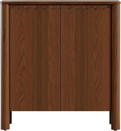 HMFULE 31.5" Sideboard Buffet Storage Cabinet, Solid Wood Retro Buffet Cabinet with Storage Adjustable Shelf & 2 Doors, Accent Cabinet for Hallway, Living Room, Dining Room, Kitchen (Walnut)