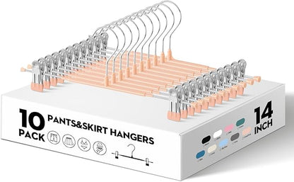10PACK 14Inch Pants Hangers with Clips Adjustable Skirt Hangers for Women Metal Non-Slip Trousers Hanger Heavy Duty Space Saving Clothes Hanger for Shorts,Jeans,Coral Pink