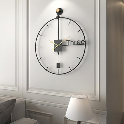 Cuspin 20 inch Modern Wall Clock with Swing Pendulum, Battery Operated Silent Non-Ticking Metal Wall Clock for Living Room Decor, Decorative Hanging Clock for Bedroom, Office, Kitchen, Home Wall