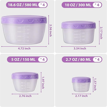 32 PCS Freezer Storage Containers with Lids, 16 Containers & 16 Lids Reusable BPA Free Plastic Soup Jars, Leakproof Salad Dressing Container to Go, Dishwasher & Microwave Safe Small Bowl Set