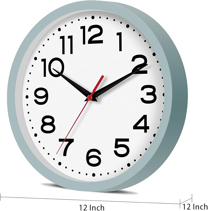 Roymnie Wall Clock Silent Non-Ticking Modern Clock Battery Operated 12 Inch Small Classic Analog Decorative for Kitchen, Bathroom, Office, Bedroom, Home(Blue Gray)