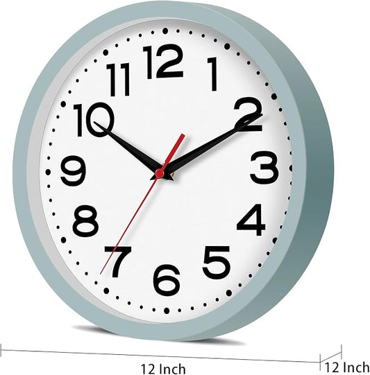 Roymnie Wall Clock Silent Non-Ticking Modern Clock Battery Operated 12 Inch Small Classic Analog Decorative for Kitchen, Bathroom, Office, Bedroom, Home(Blue Gray)