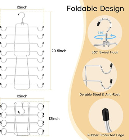 TomCare 4 Pack Space Saving Hangers，2Pack Tank Top Hanger and 2Pack Leggings Organizers for Closet Pants Hangers with 20 Clips Bra Organizers with 16 Hooks Stainless Steel Hanging Closet Organizer