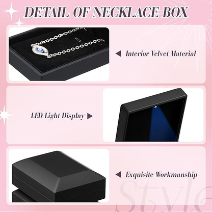 Yinkin 12 Pcs Black Velvet Jewelry Boxes LED Light Display Ring Necklace Bracelet Chain Gift Box Bulk Wedding Proposal Anniversary (Pendant Box,Square)