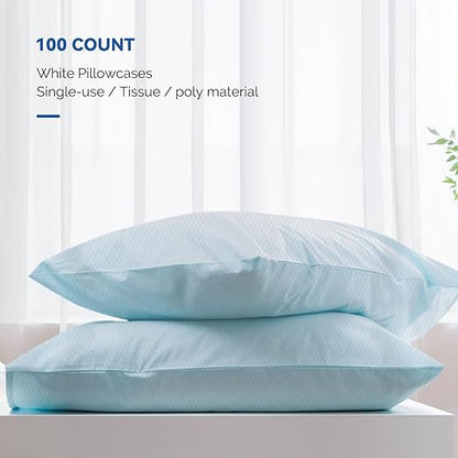 JMU 100PCS Disposable Pillowcases Blue, 21" x 30",1 Ply Tissue 1 Ply Poly Film, Single Use Pillow Case for Hospitals Medical Supplies